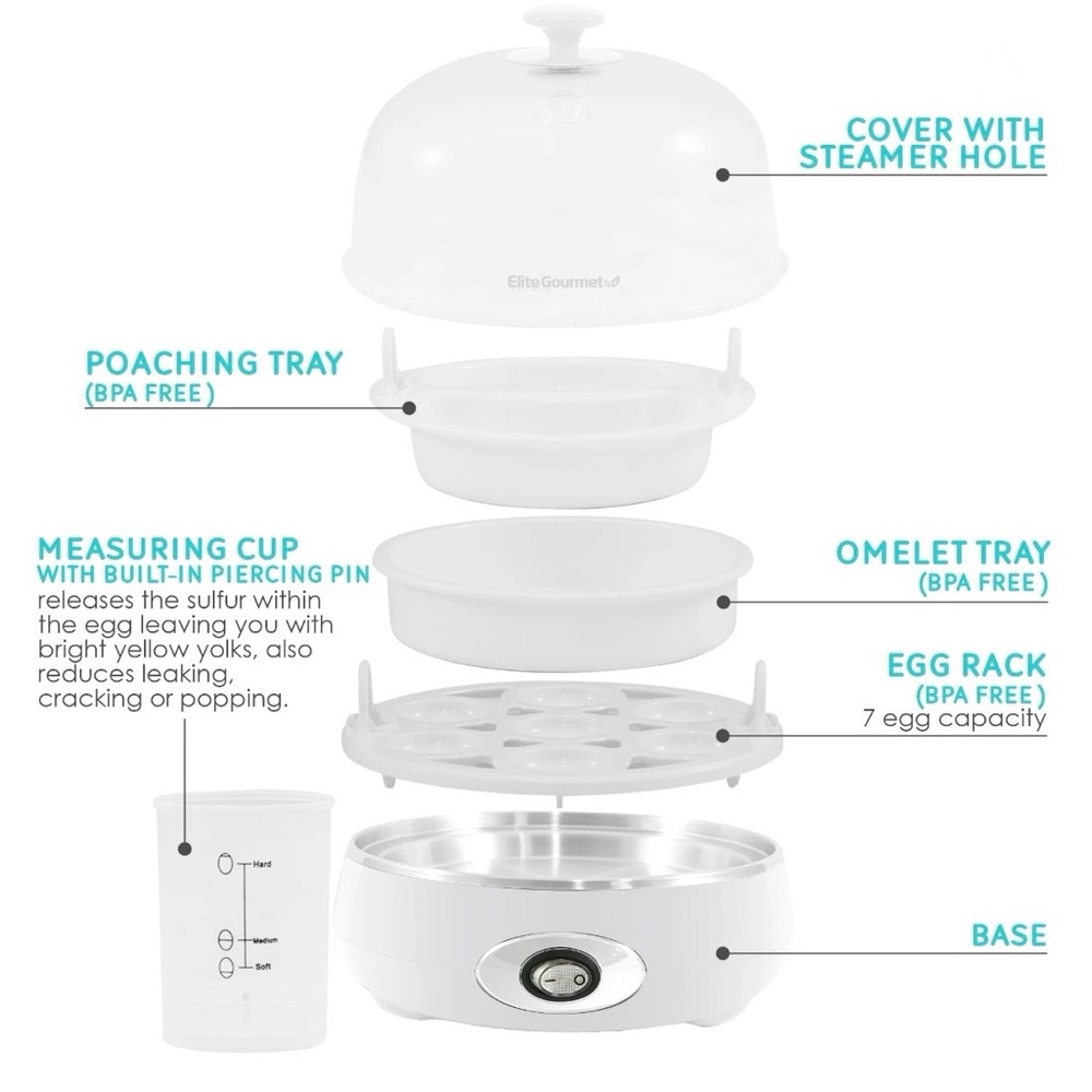 Elite Gourmet Electric Egg Cooker Easy Peel 7 Egg Rapid Cooker - Picture 4 of 8